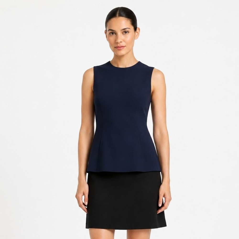 Oscar de la Renta Navy Black Wool Silk Peplum Shift Dress Size 8